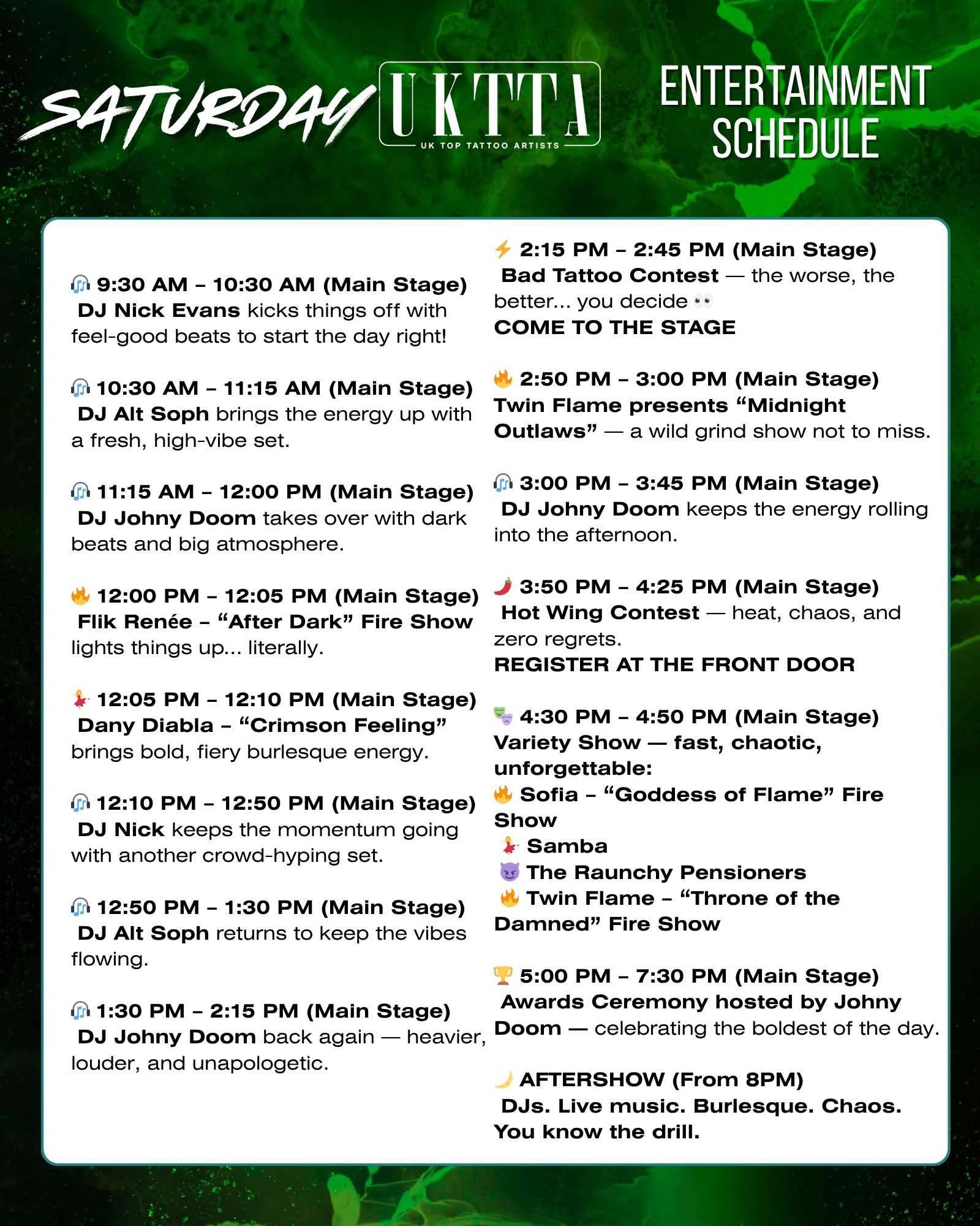 Saturday Entertainment Schedule Part 1