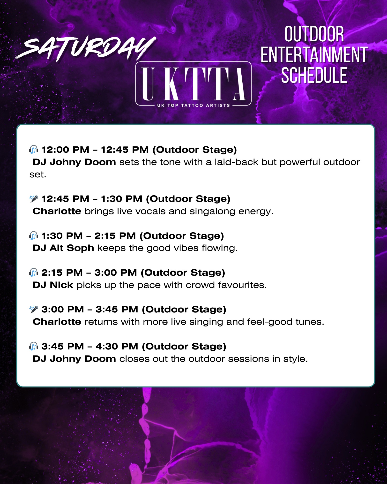 Saturday Entertainment Schedule Part 2