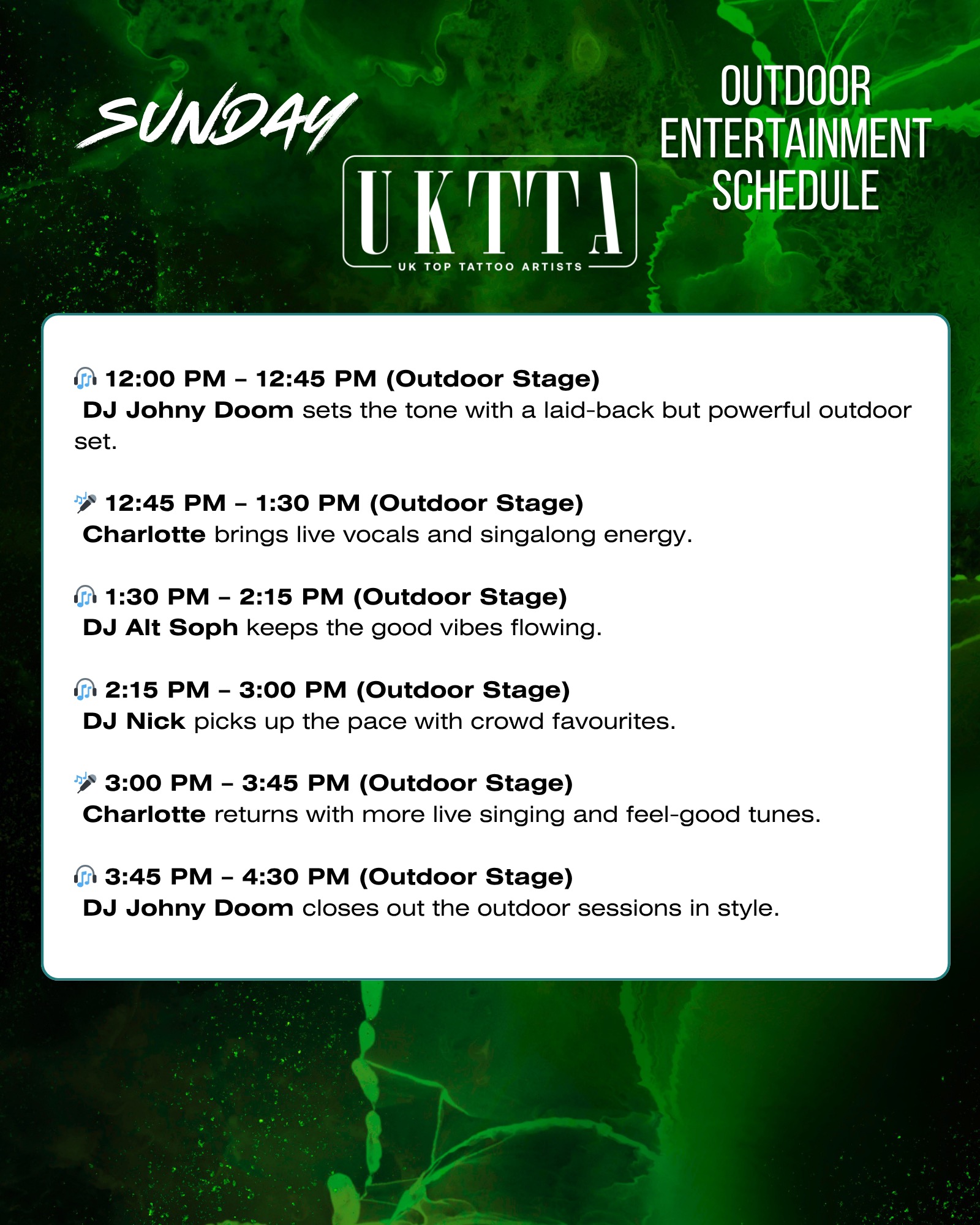 Sunday Entertainment Schedule Part 2