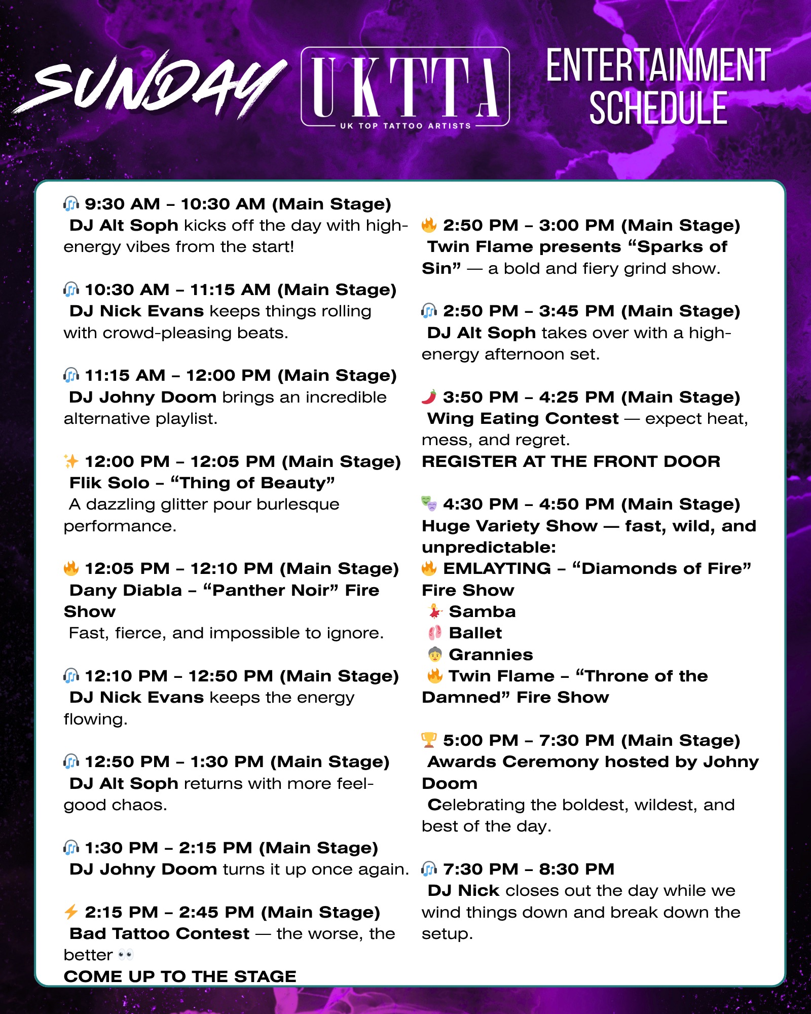 Sunday Entertainment Schedule Part 1